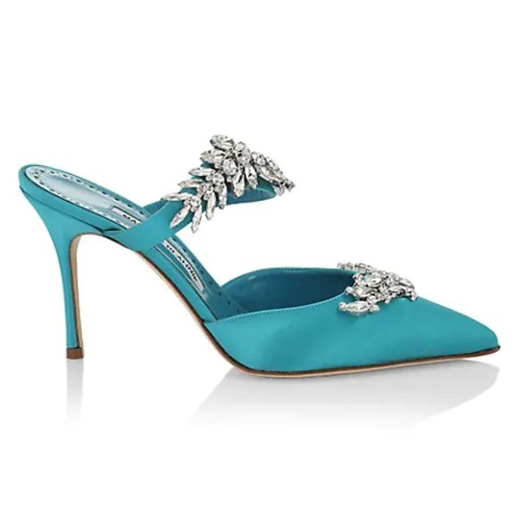 Manolo Blahnik Shoes - Manolo Blahnik Lurum 90 Embellished Satin Mules